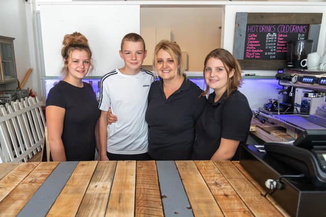 The Paradise Lounge is staffed by the Edwards family. Pictured: Stella (18), Rhys (14), mother Sarah (45) and Portia (16). Picture: Mike Cooter (060821)