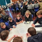 Bay House School pupils with MP Caroline Dinenage. Pic: supplied