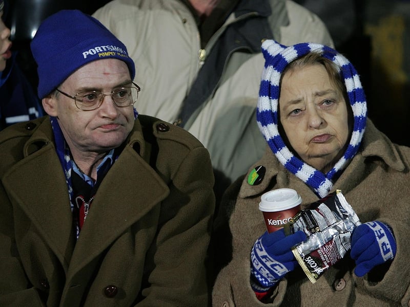 Pompey fans during the Premier League match against Birmingham City at Fratton Park in March 2008. Photo by Christopher Lee/Getty Images