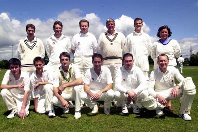 Jim Smallbone takes his place in a Petersfield CC team photo in 2003. Back (from left):  Rupert Preece, Chris Wood, Nick Troth, Jim Smallbone, David Wheeler, A N Other. Front: Matthew Wood, Tom Butt, John Cornett (captain), Ed Milner-Smith, Joff Lacey, Tim Passingham. Pic: Matt Scott-Joynt.