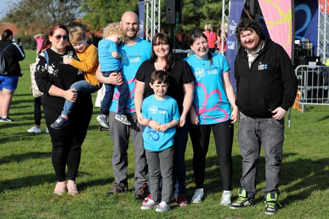 Alex Parker with his family all walking for Geraldine Norris, (Mum) and Mary Parsons, (Nan). Picture: Sam Stephenson