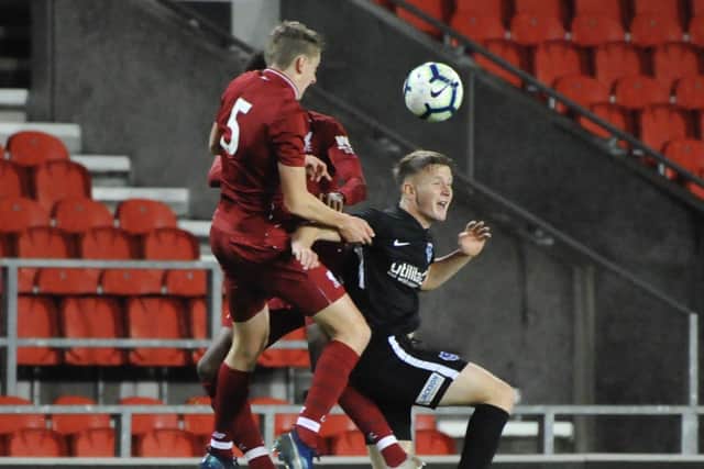 Ethan Robb in action for Pompey against Liverpool in the FA Youth Cup in December 2018. Picture: Colin Farmery