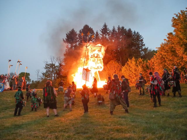 The wickerman is fully alight at Beltain Festival on Saturday, May 3.