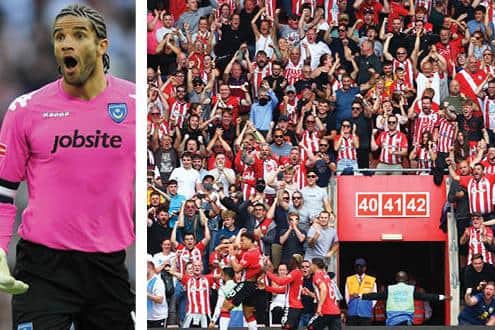 Former Pompey keeper David James was surprised by the lack of atmosphere at St Mary's today, while Southampton fans, right, only found their voice after taking a 30th-minute lead against Manchester United - not that it lasted long! Picture: Michael Steele/Getty Images
