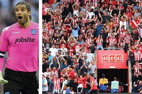 Former Pompey keeper David James was surprised by the lack of atmosphere at St Mary's today, while Southampton fans, right, only found their voice after taking a 30th-minute lead against Manchester United  - not that it lasted long!  Picture:  Michael Steele/Getty Images