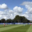 Pompey in action in their below-closed-doors match against Crawley. John Mousinho's men won 1-0.