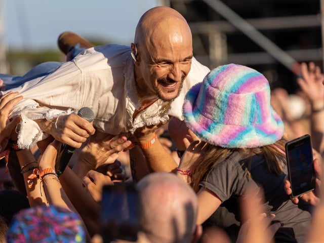 James's frontman Tim Booth  went crowdsurfing at Victorious 

Picture:  Alex Shute