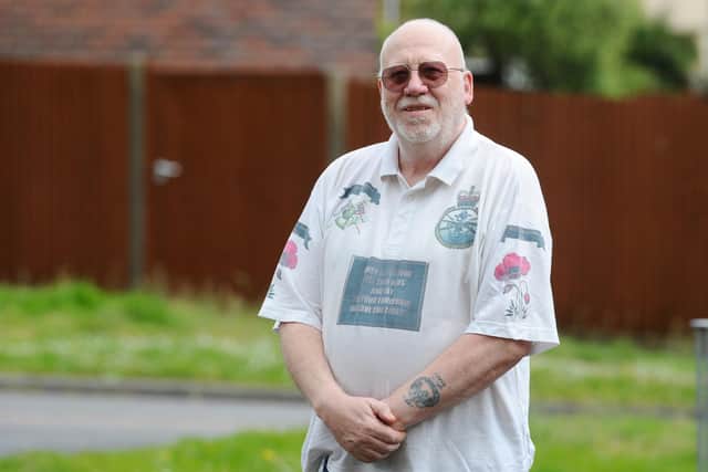 Guy Wilson (68) from Paulsgrove, is making a memorial for the NHS and key workers who have died from coronavirus.Picture: Sarah Standing (300420-1257)