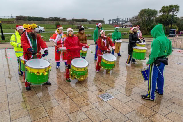 Big Noise Samba Band continued to provide a soundtrack despite the pouring rain