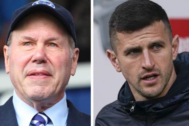 Pompey chairman Michael Eisner, left, and John Mousinho, right.