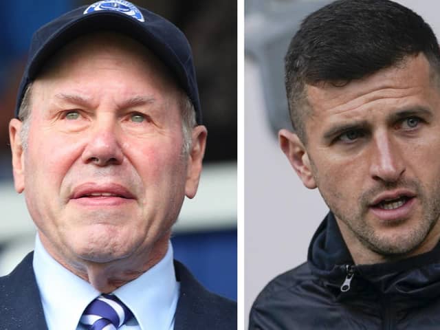 Pompey chairman Michael Eisner, left, and John Mousinho, right.