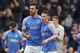 Marlon Pack, left, starts his first game for Pompey since February 11 at MK Dons today