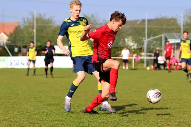 Moneyfields' Kieran Dowell, left, v Locks Heath. Picture: Tom Phillips