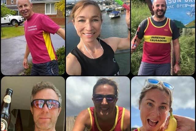 Relay runners. Top row (from left): Paul Turner, Mel Seddon, Phillip Prophett. Bottom: Kev Thorne, Bex Dimblebee, Becca Forbes. Pic: Fareham Crusaders