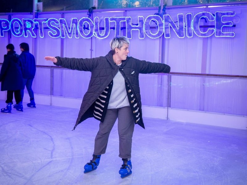 Launch night of Portsmouth On Ice 2023 at Portsmouth Guildhall Walk on Friday 24th of Novermber 2023
Pictured: People skating on ice
Picture: Habibur Rahman