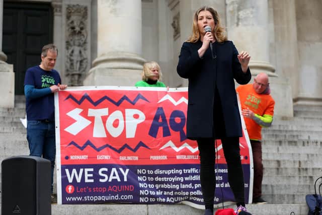 Penny Mordaunt MP at the Stop Aquind rally in Guildhall Square on April 22. Picture: Chris Moorhouse (jpns 220423-026)