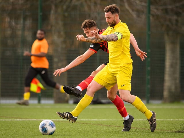 Action from Harvest's 4-1 win at home to Locks Heath (red and black kit) in the Hampshire Premier League. Picture: Keith Woodland (180321-561)