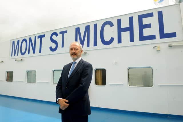 Brittany Ferries' chief executive Christophe Mathieu, pictured on the Mont St Michel as she departed Portsmouth en route to Caen with the first passengers in three months.Picture: Sarah Standing (290620-745) 