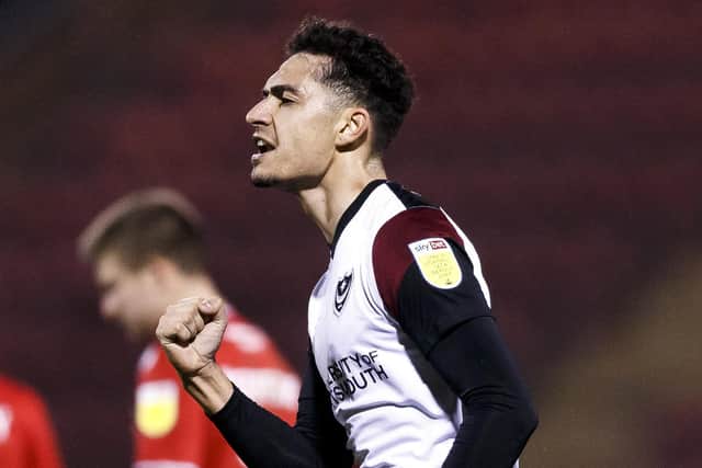 Tyler Walker opened his Pompey account tonight against Crewe. Picture: Daniel Chesterton/phcimages.com