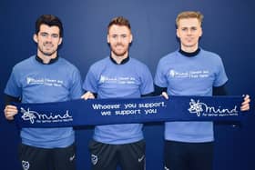 Portsmouth FC players Tom Naylor, John Marquis and Keeper Alex Bass