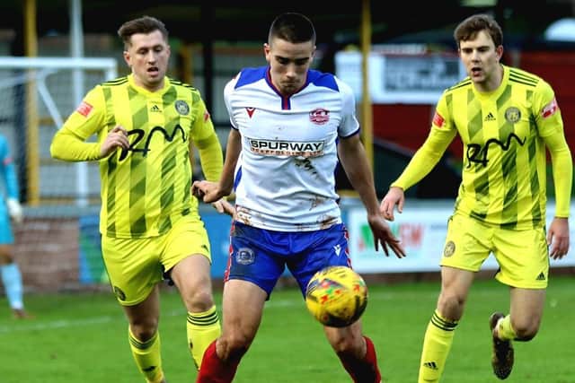 Gosport Borough are hoping Luke Hallett can recover from an ankle knock in time to face Metropolitan Police Picture: Tom Phillips