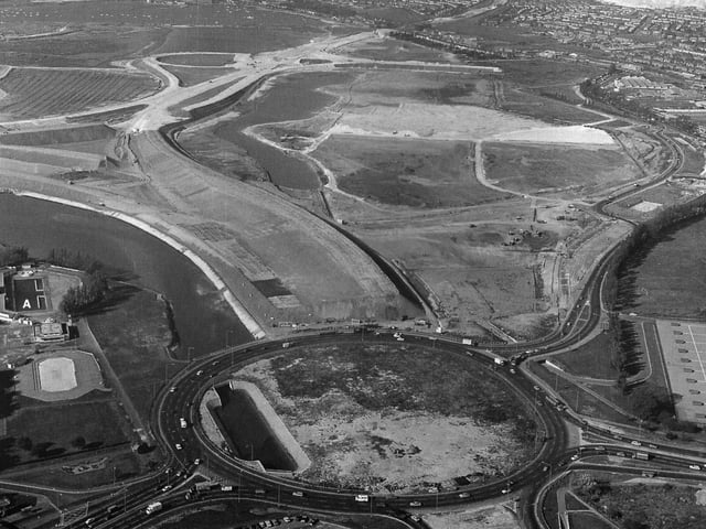 The M27 under construction. Looking west into the distance is the M27 from Hilsea roundabout into the distant Portchester. Picture: Tony Triggs collection.
