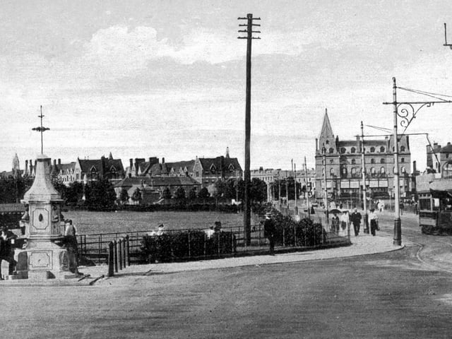 The water fountain clarence pier area 1910. Sent in by Harry Tiler of Tipner, here we see the drinking fountain that once stood roughly west of where the round-a-bout is now situated by Clarence Pier.