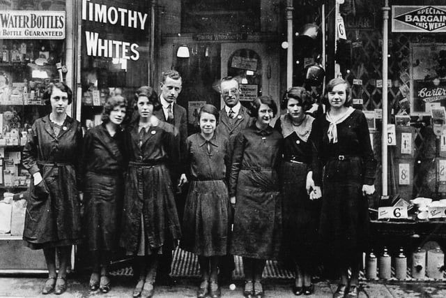 Timothy Whites' staff outside the shop in Commercial Road, Portsmouth, about 1922