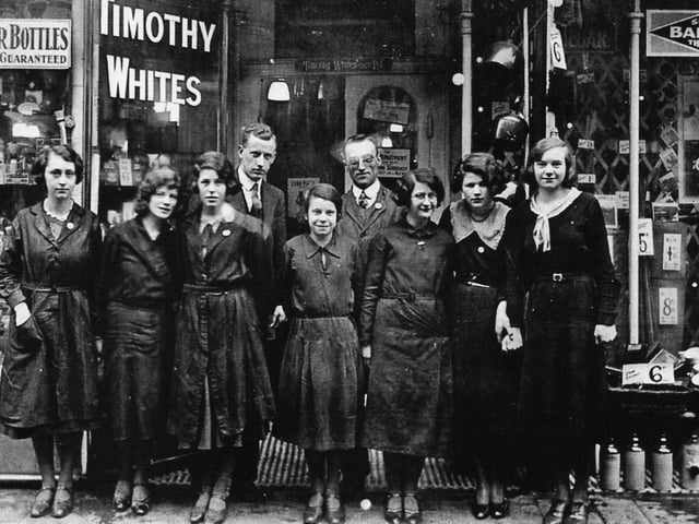Timothy Whites' staff outside the shop in Commercial Road, Portsmouth, about 1922