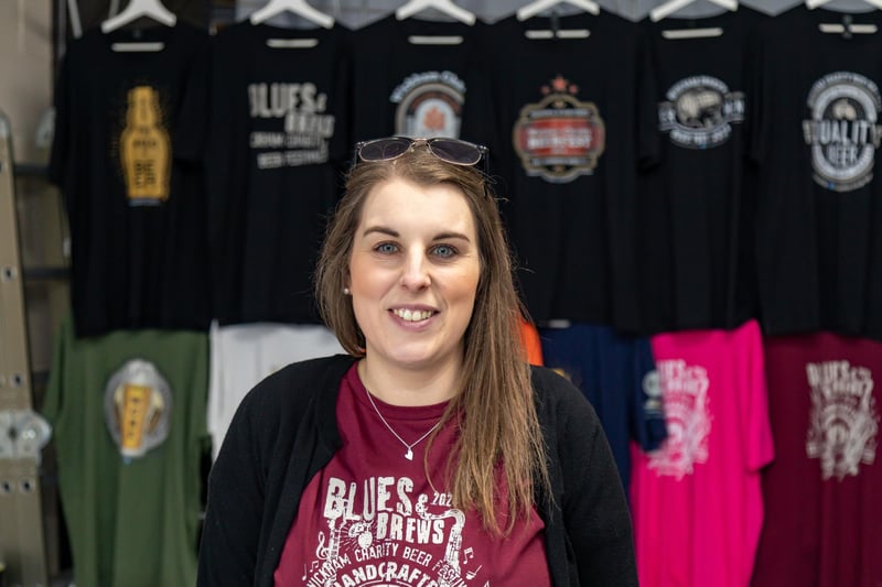 Laura Smith (36) from Hampshire design studios who produced merchandise for the beer festival. Picture: Mike Cooter (060424)