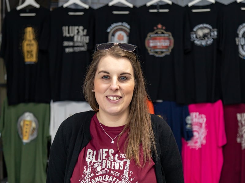 Laura Smith (36) from Hampshire design studios who produced merchandise for the beer festival. Picture: Mike Cooter (060424)