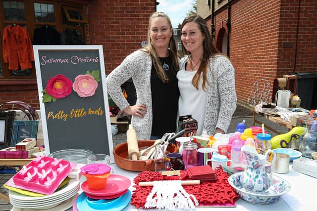 Twin sisters Kate Barrett, left, and Sara Blaker on thier stall. Driveway craft fayre in Chatsworth Ave, Cosham
Picture: Chris Moorhouse