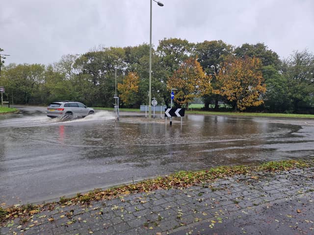 A Hayling Island roundabout has been flooded following heavy rainfall. 
Picture: Habibur Rahman