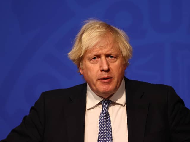 Boris Johnson held a press conference from Downing Street tonight. Picture: Adrian Dennis-WPA Pool/Getty Images