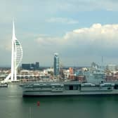 HMS Prince of Wales leaving Portsmouth today by Mike Critchley