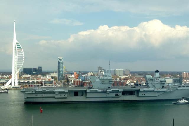 HMS Prince of Wales leaving Portsmouth today by Mike Critchley