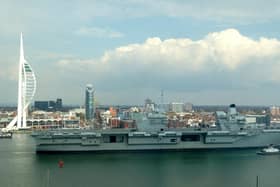 HMS Prince of Wales leaving Portsmouth today by Mike Critchley