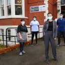 Oakland Grange Care Home in Merton Road, Southsea. 

Pictured is: (l-r) Isadora Esmeraldo, chef, Linda Otieno, care assistant, Charisma Williams, care home manager, and Fabio Freitas, senior carer, at Oakland Grange Care Home.

Picture: Sarah Standing (111220-339)