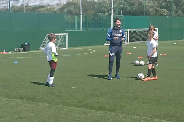 Danny Cowley put the Meon Junior School football team through their paces ahead of the Utilita Kids Cup Final at Wembley. Picture: Freddie Webb.