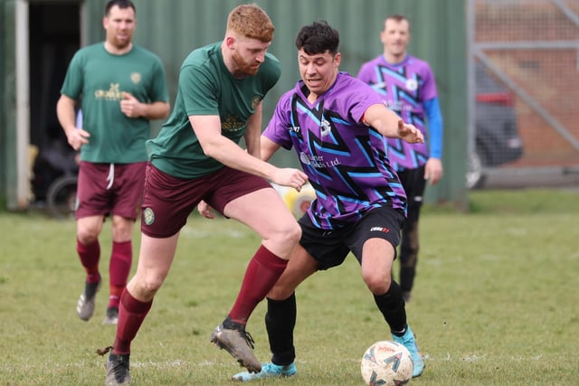 Action from the City of Portsmouth Sunday League Division Four match between Cross Keys Athletic (green shirts) and Al's Bar. Picture: Kevin Shipp
