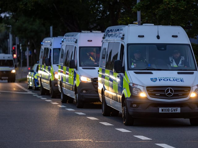 Policing the Anti-immigration protest near the UK Border Agency Building in Portsmouth. Picture: Mike Cooter (070824)