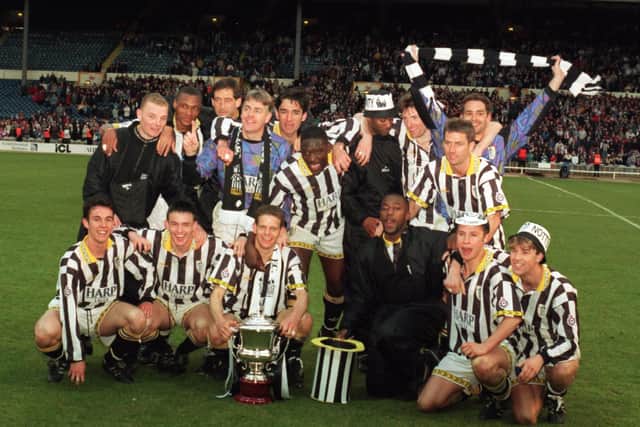 Notts County celebrate winning the 1994/95 Anglo-Italian Cup final at Wembley. Pic: Mike Hewitt/ALLSPORT