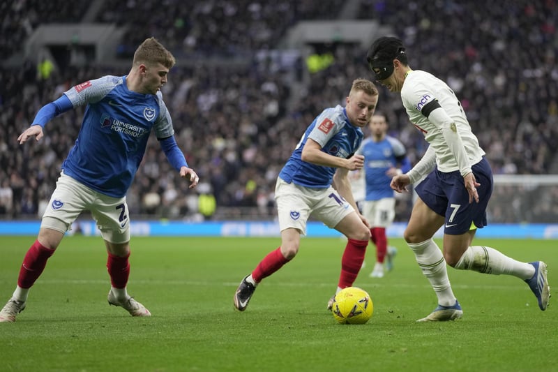 Tottenham's Son Heung-min is challenged by Joe Morrell and Zak Swanson. Picture: AP Photo/Kin Cheung