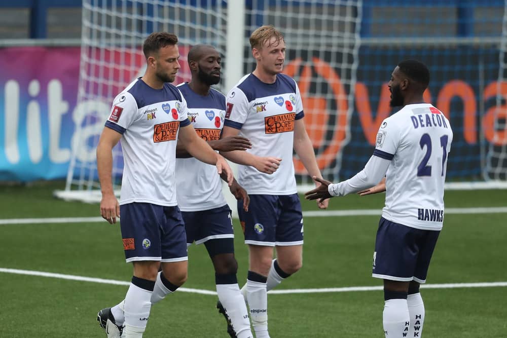 Bedsente Gomis, centre, gets the winner against Cray Valley PM. Picture: Dave Haines