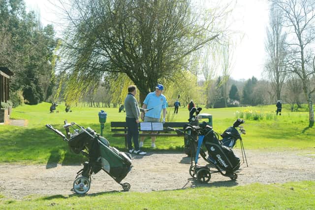 Many people were seen at Furzeley Golf Course in Denmead on Monday, March 29, when lockdown restrictions were eased. Picture: Sarah Standing
