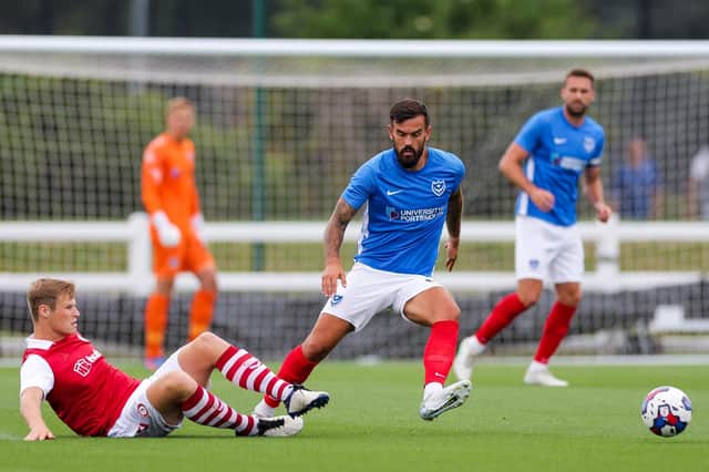 Marlon Pack takes on his former team-mates in Pompey's friendly against Bristol City. Picture: Rogan/Fever Pitch