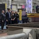Alex Chalk, the Minister for Defence Procurement of United Kingdom, watches the 'first cut of steel' ceremony for HMS Active in Rosyth, Scotland  Picture: Jeff J Mitchell/Getty Images