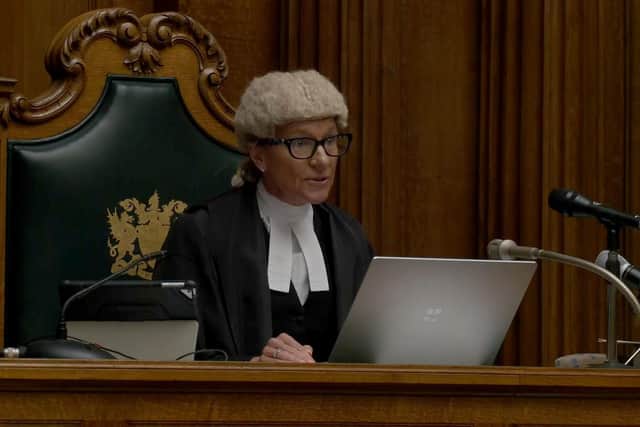 The first live broadcast of crown court proceedings, showing Judge Sarah Munro QC making legal history as she passed sentence on 25-year-old Ben Oliver for the manslaughter of his grandfather at the Old Bailey. Picture: PA Video/Cameras in Court/PA Wire