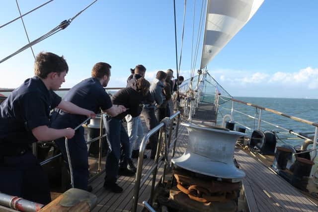 Working in partnership with the Jubilee Sailing Trust, junior sailors are put to sea on the Tenacious to continue their naval training. Picture: Royal Navy