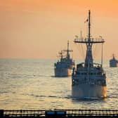 Three Royal Navy minehunters and a support ship, RFA Cardigan Bay have joined an international minhunting exercise in Oman. Photo: LPhot Rory Arnold.